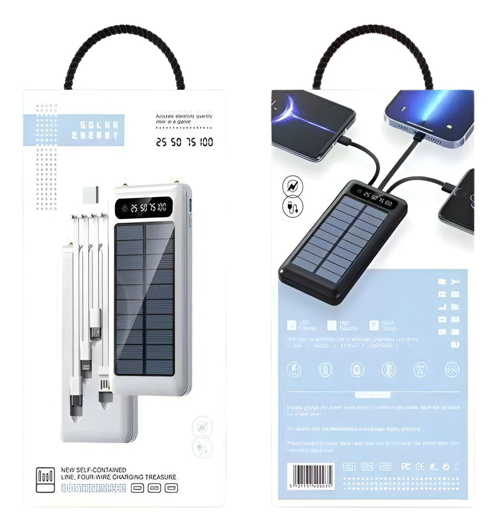 CARGA TU CELULAR DONDE QUIERAS  POWER BANK SOLAR 3 EN 1 DE 20.000 mAh