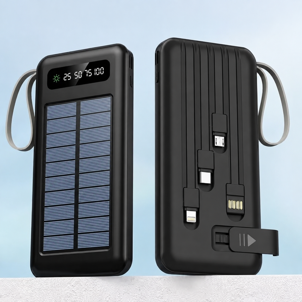 CARGA TU CELULAR DONDE QUIERAS  POWER BANK SOLAR 3 EN 1 DE 20.000 mAh