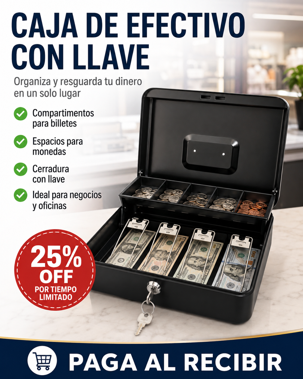 CAJA DE EFECTIVO METÁLICA CON LLAVE - 🚚 ENVÍO GRATIS A TODO ECUADOR